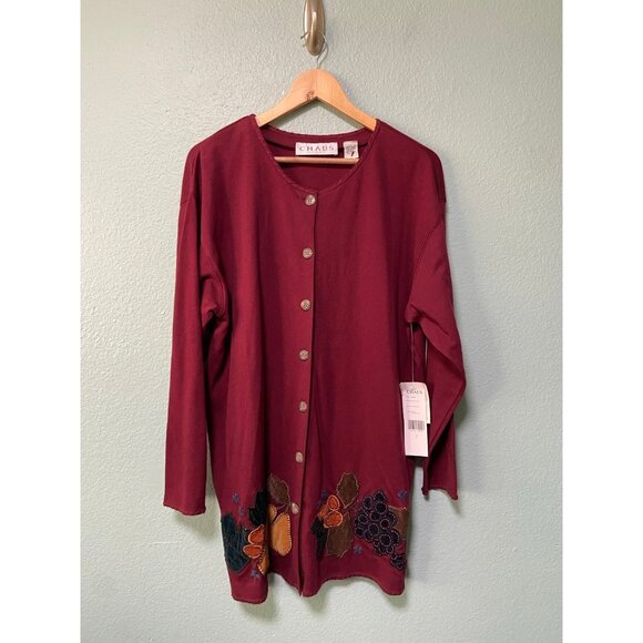 NWT Chaus Woman Plus Size Maroon Fall Harvest Button Up Long Sleeve Tunic Top 1x - Picture 1 of 8